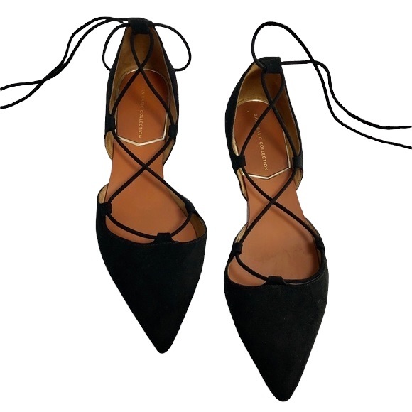 Zara Black Suede Lace Up Flats - Picture 1 of 6